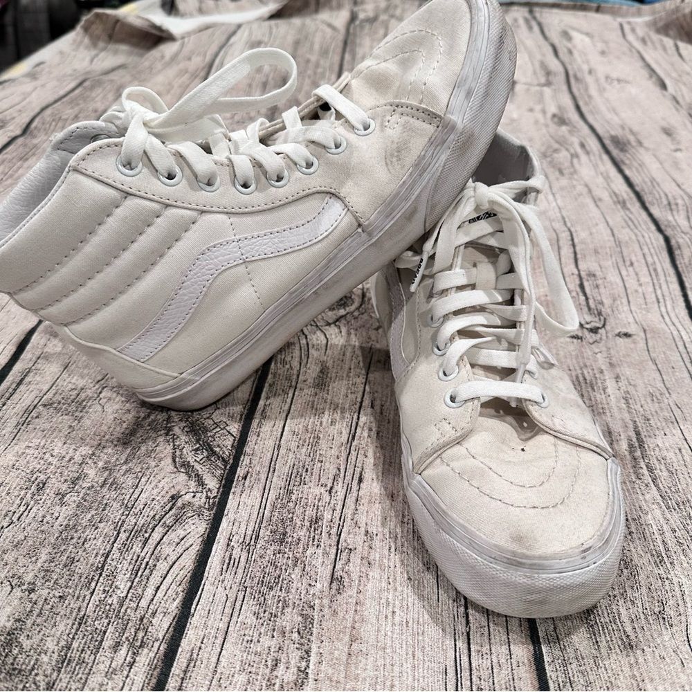 Vans Old Skool Skate White High-Top Sneakers With Elastic Laces Size 8